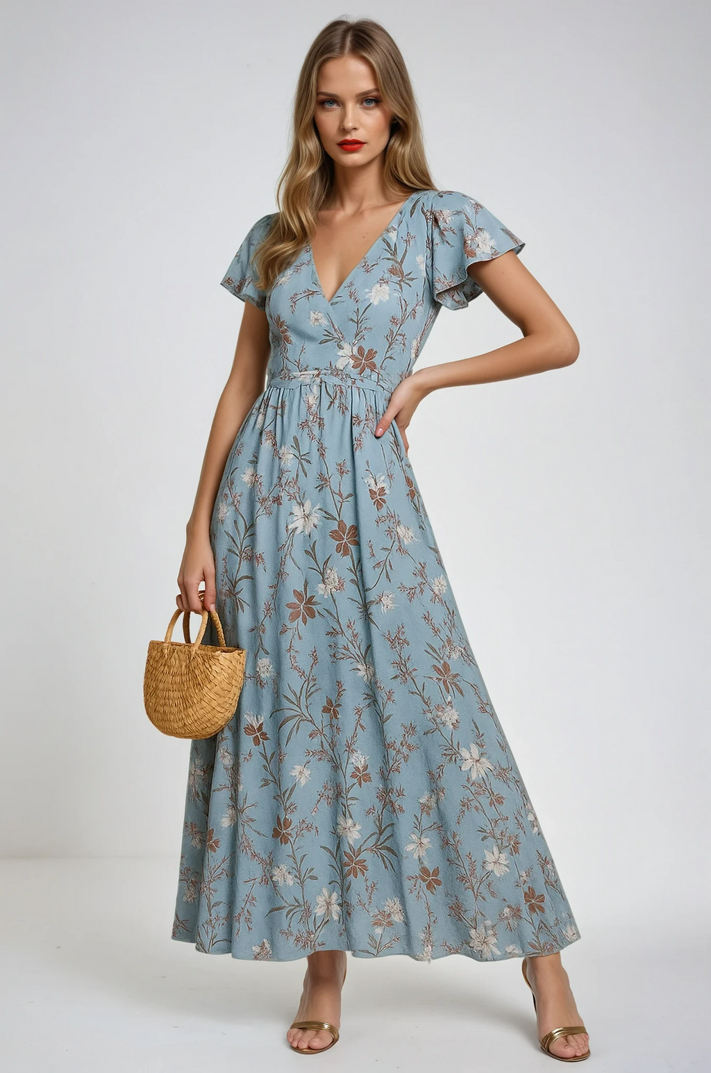 Robe Maxi d'Été Fleurie Bleue