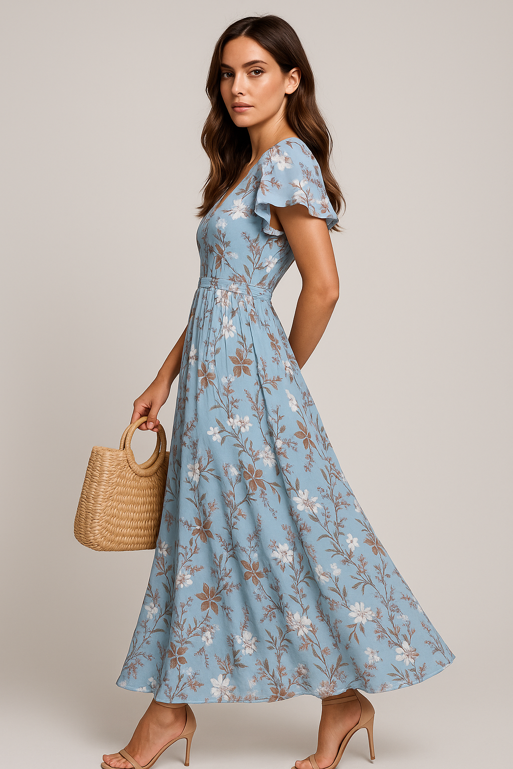 Robe Maxi d'Été Fleurie Bleue