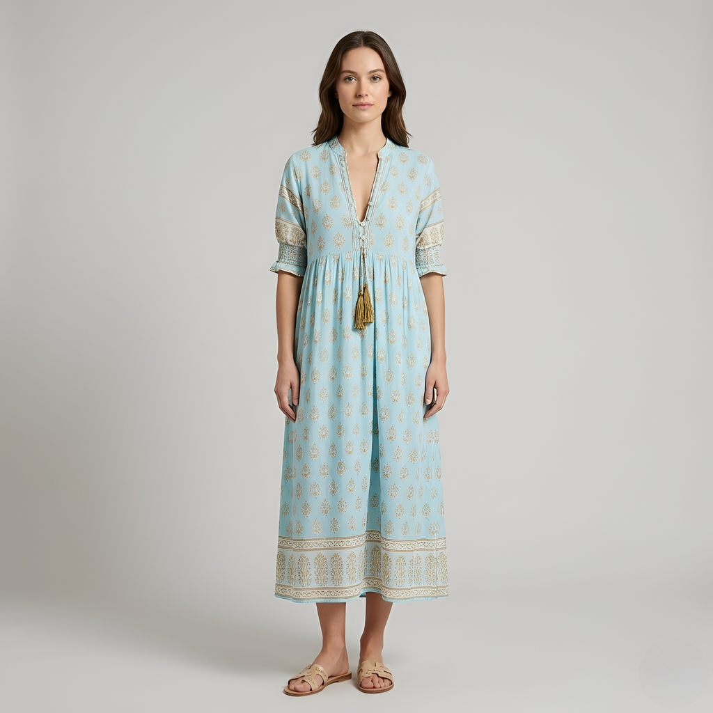 Ysabel - Robe d'été fluide à fleurs et encolure en V