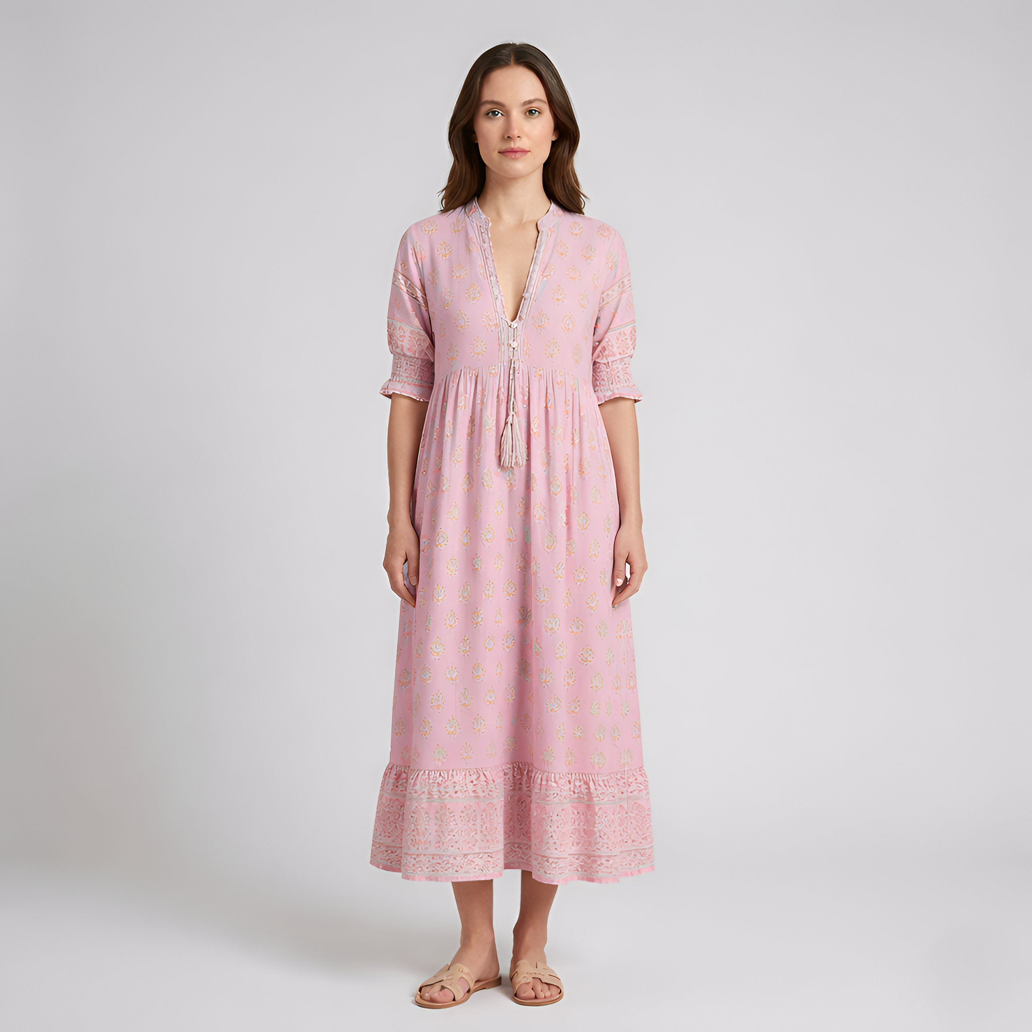 Ysabel - Robe d'été fluide à fleurs et encolure en V