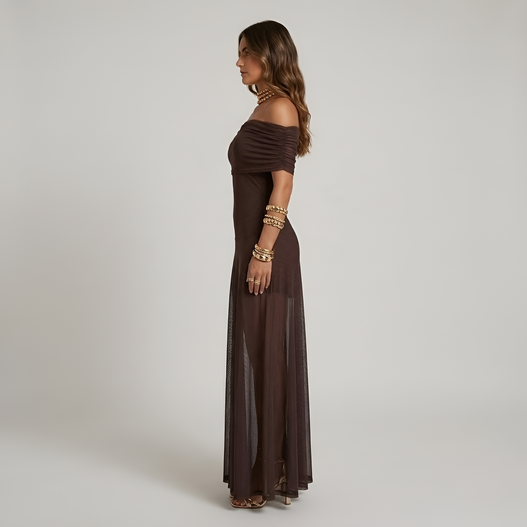 Margaret - Robe longue fluide en mousseline sans bretelles