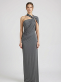 Robe Maxi Drapée à Épaule Unique avec Silhouette Sculptée