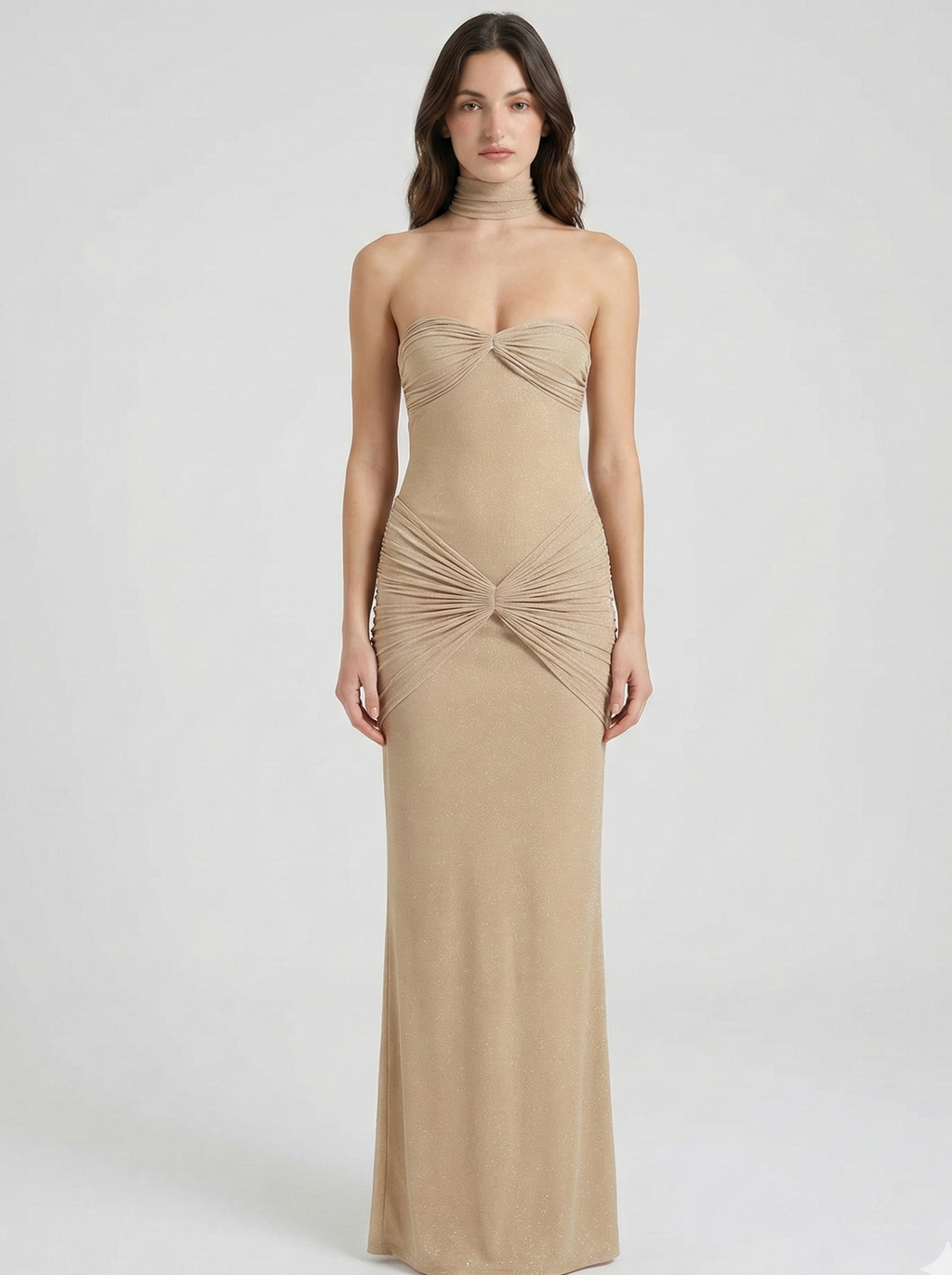 Robe Maxi Shimmer Sans Bretelles – Robe de Soirée Drapée Élégante pour Femmes