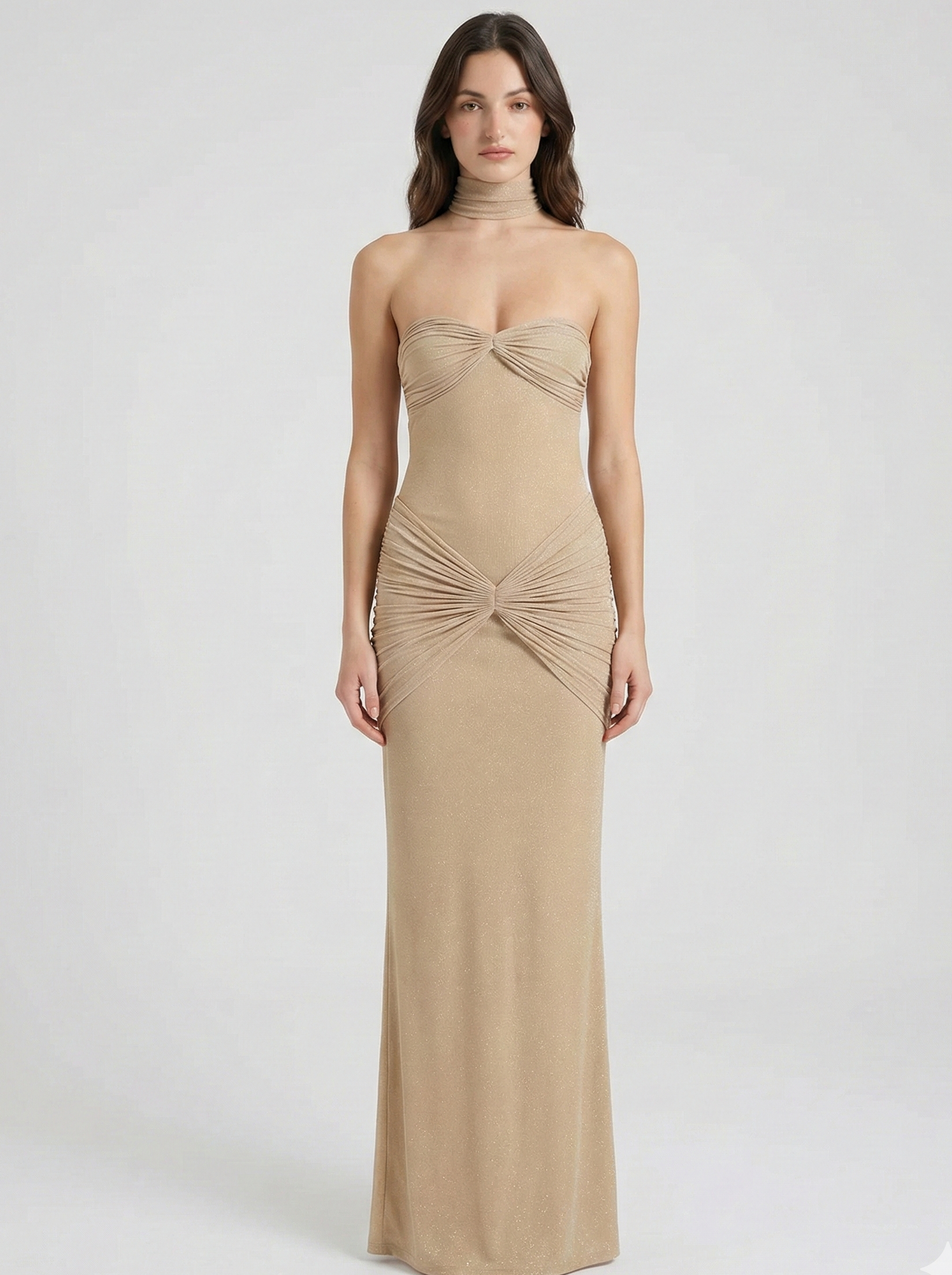 Robe Maxi Shimmer Sans Bretelles – Robe de Soirée Drapée Élégante pour Femmes