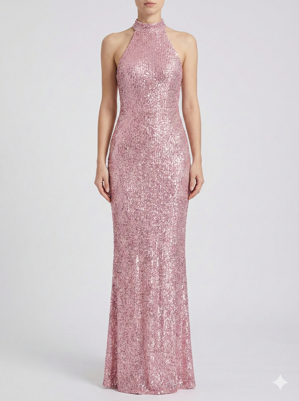 Robe Maxi à Col Halter en Sequins avec Silhouette Élegante