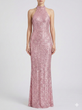 Robe Maxi à Col Halter en Sequins avec Silhouette Élegante