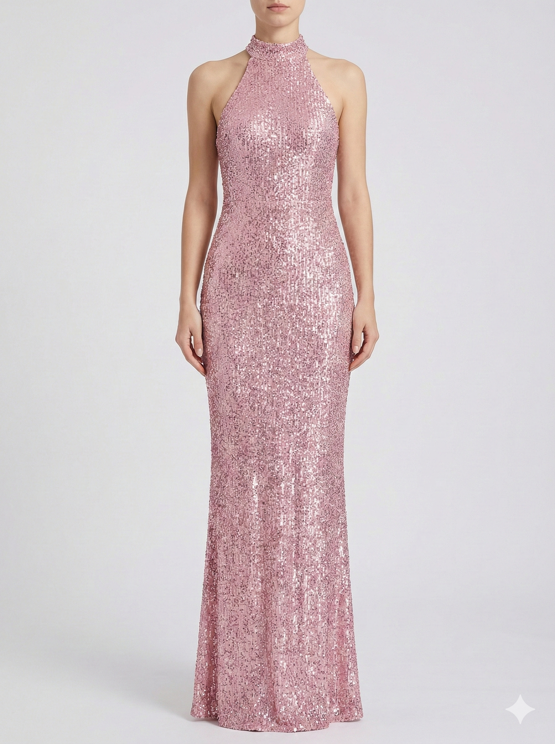 Robe Maxi à Col Halter en Sequins avec Silhouette Élegante