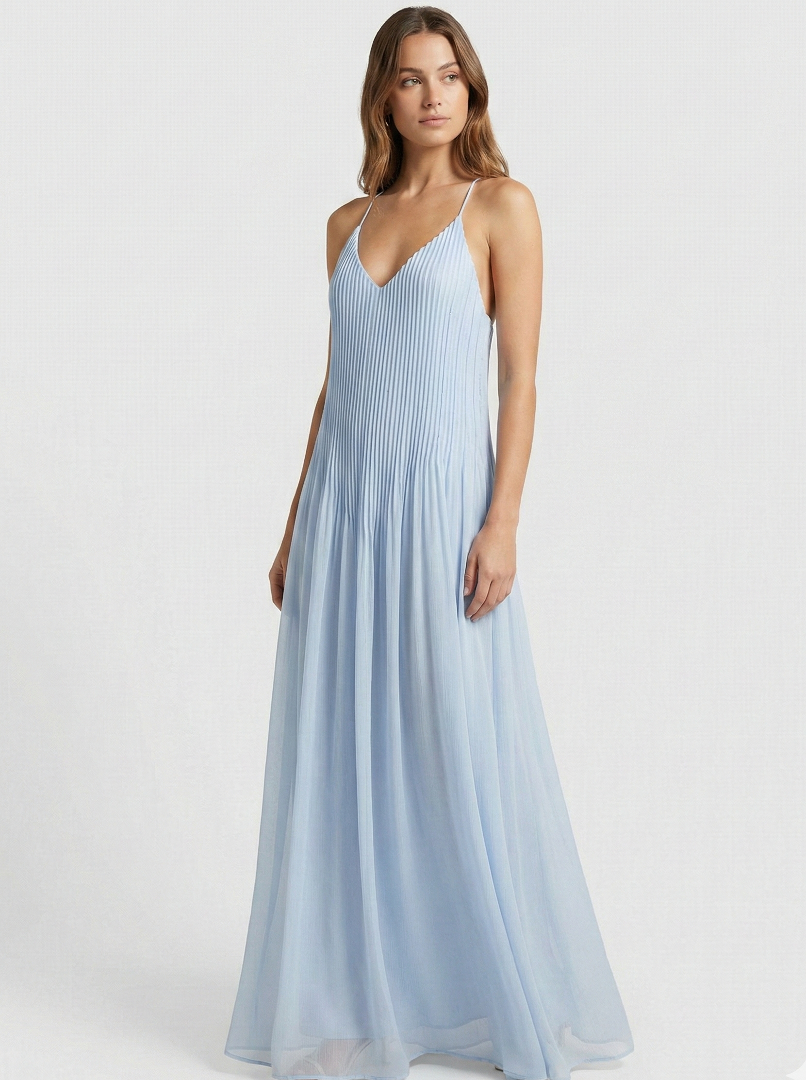 Robe Maxi à Bretelles Spaghetti Plissée avec Silhouette Fluide