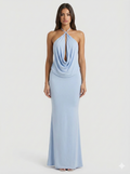 Robe Maxi à Col Halter – Robe de Soirée Élégante Drapée pour Femmes