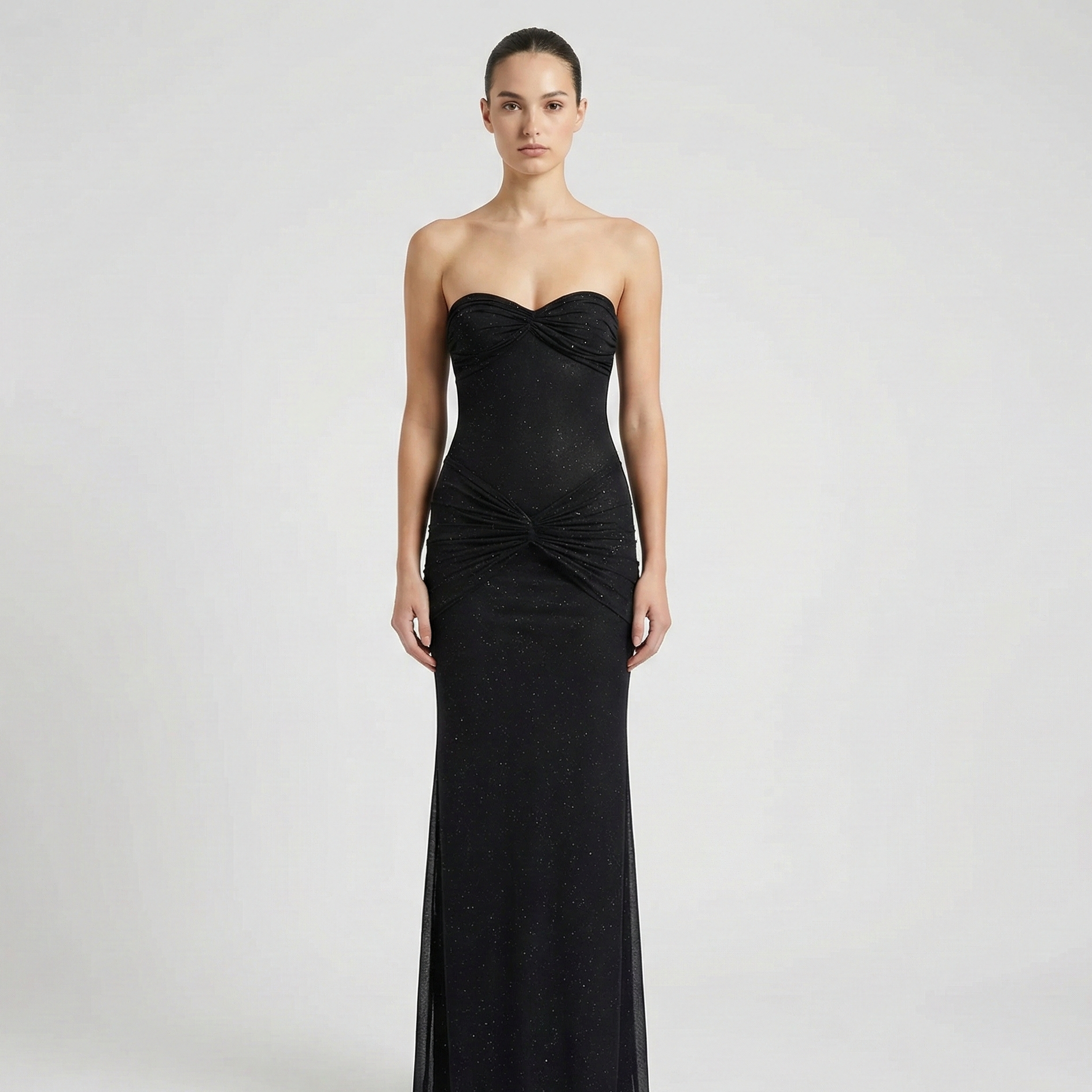 Robe Maxi Shimmer Sans Bretelles – Robe de Soirée Drapée Élégante pour Femmes