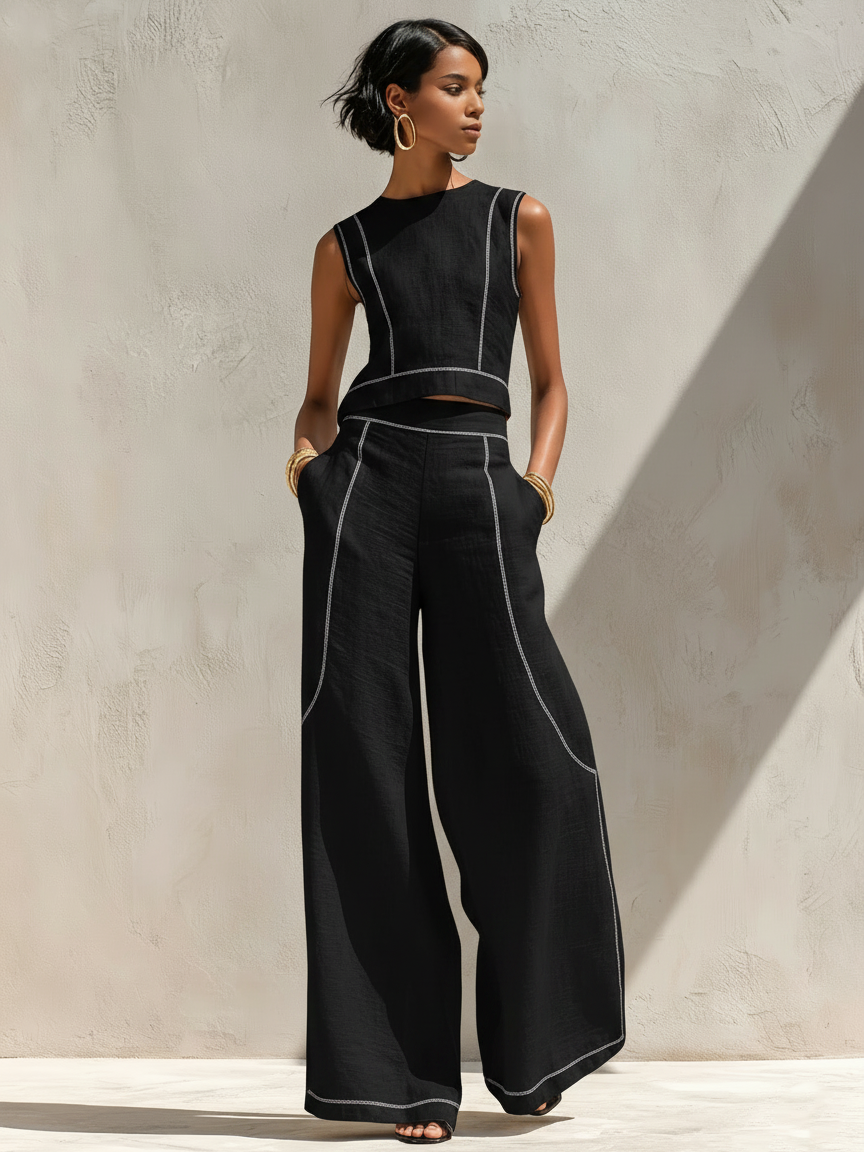 Ensemble femme deux pièces avec coutures contrastées