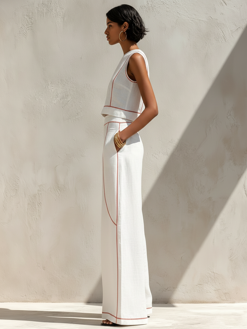 Ensemble femme deux pièces avec coutures contrastées