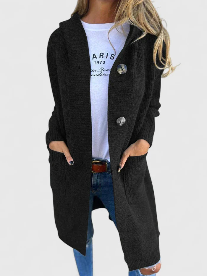 Klaudia | Veste longue en tricot classique et élégante à boutons