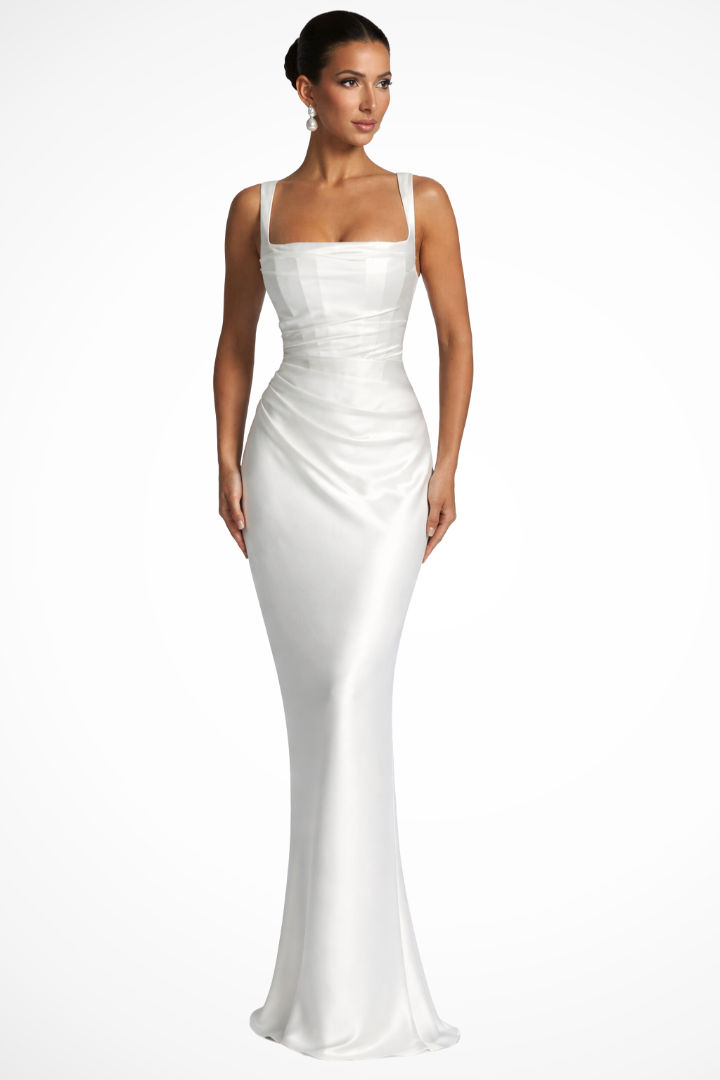 Vivienne | Robe Maxi de Mariage à Encolure Carrée et Fronces pour Femme