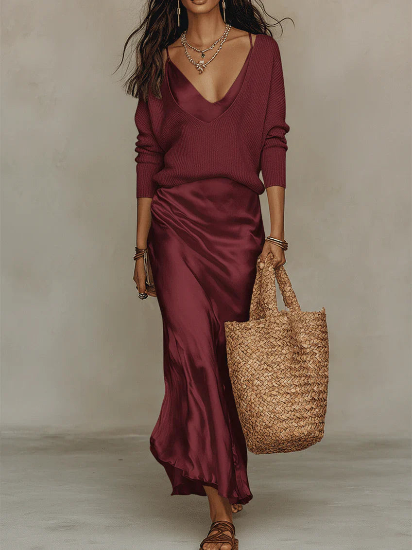 Ava | Robe Midi Élégante avec Ensemble de Pull