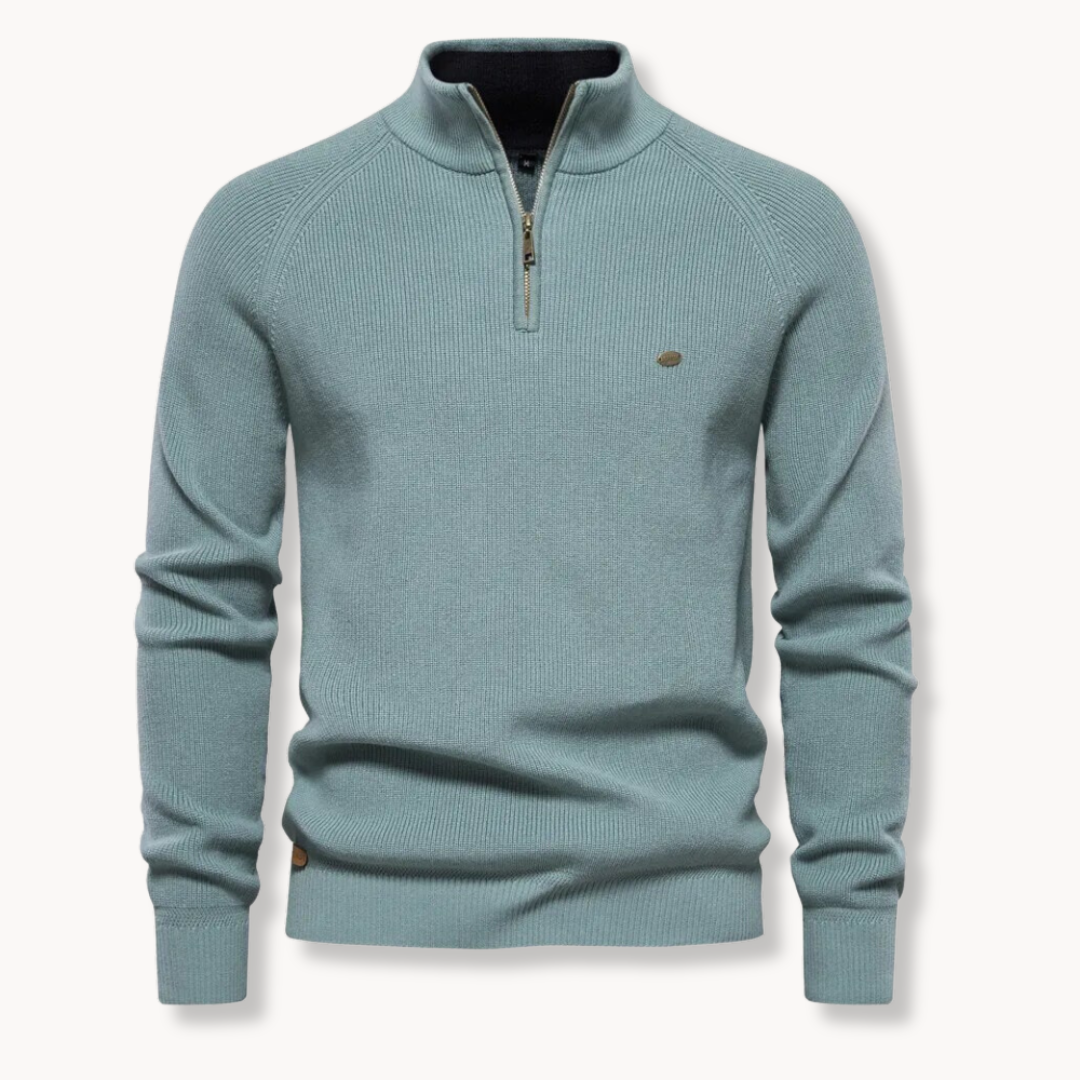 Pull Homme à Col Roulé avec Demi-Zip – Pull Côtelé, Coupe Ajustée