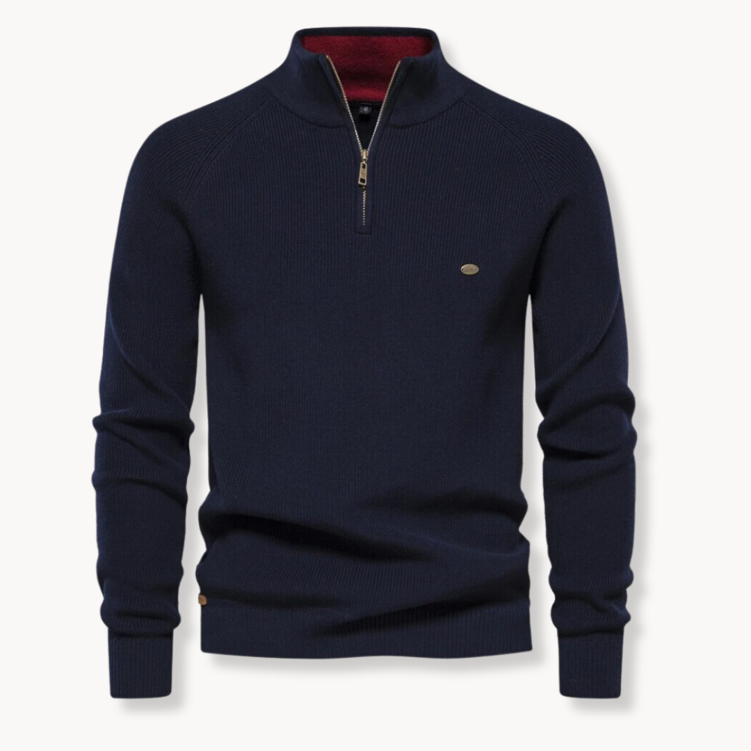 Pull Homme à Col Roulé avec Demi-Zip – Pull Côtelé, Coupe Ajustée