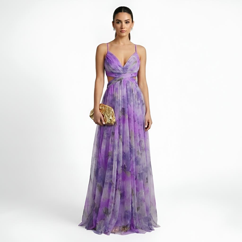 Calista - Robe longue fluide en maille à motifs floraux