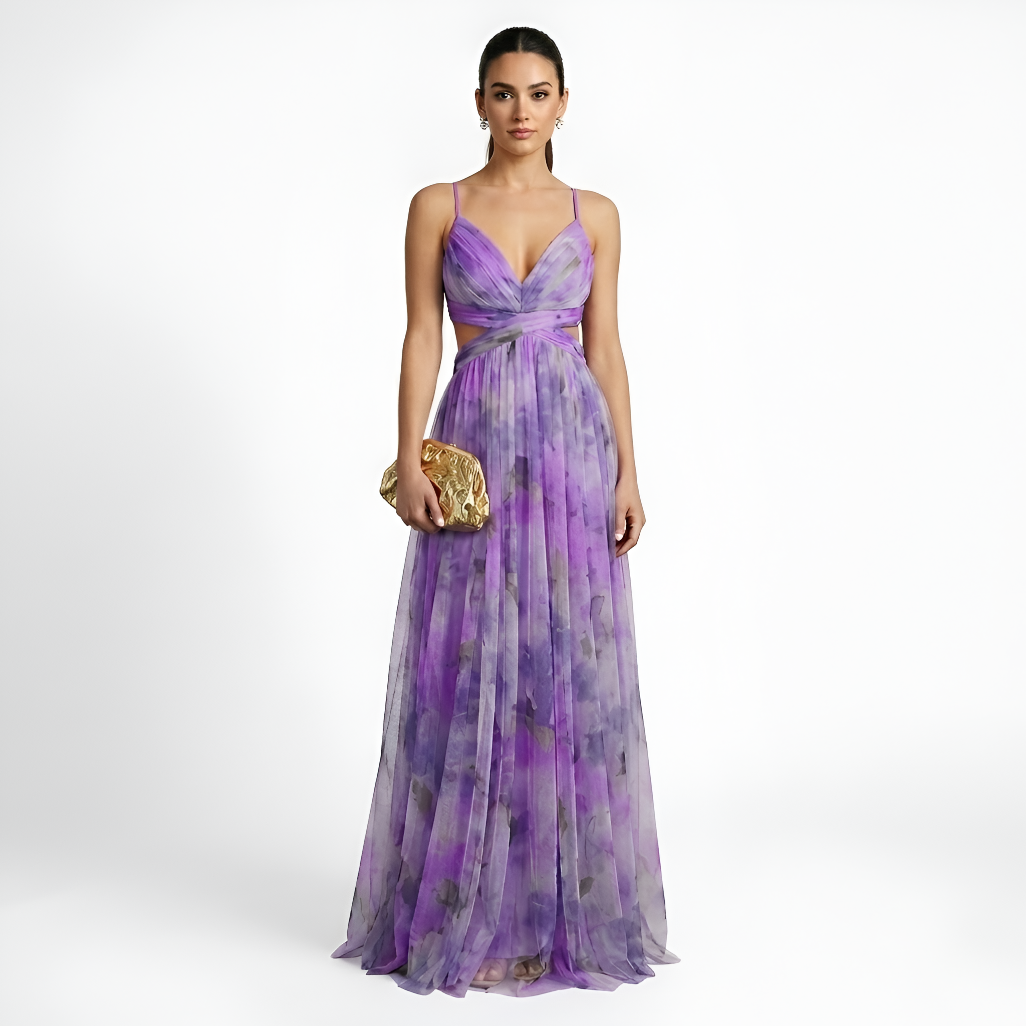 Calista - Robe longue fluide en maille à motifs floraux