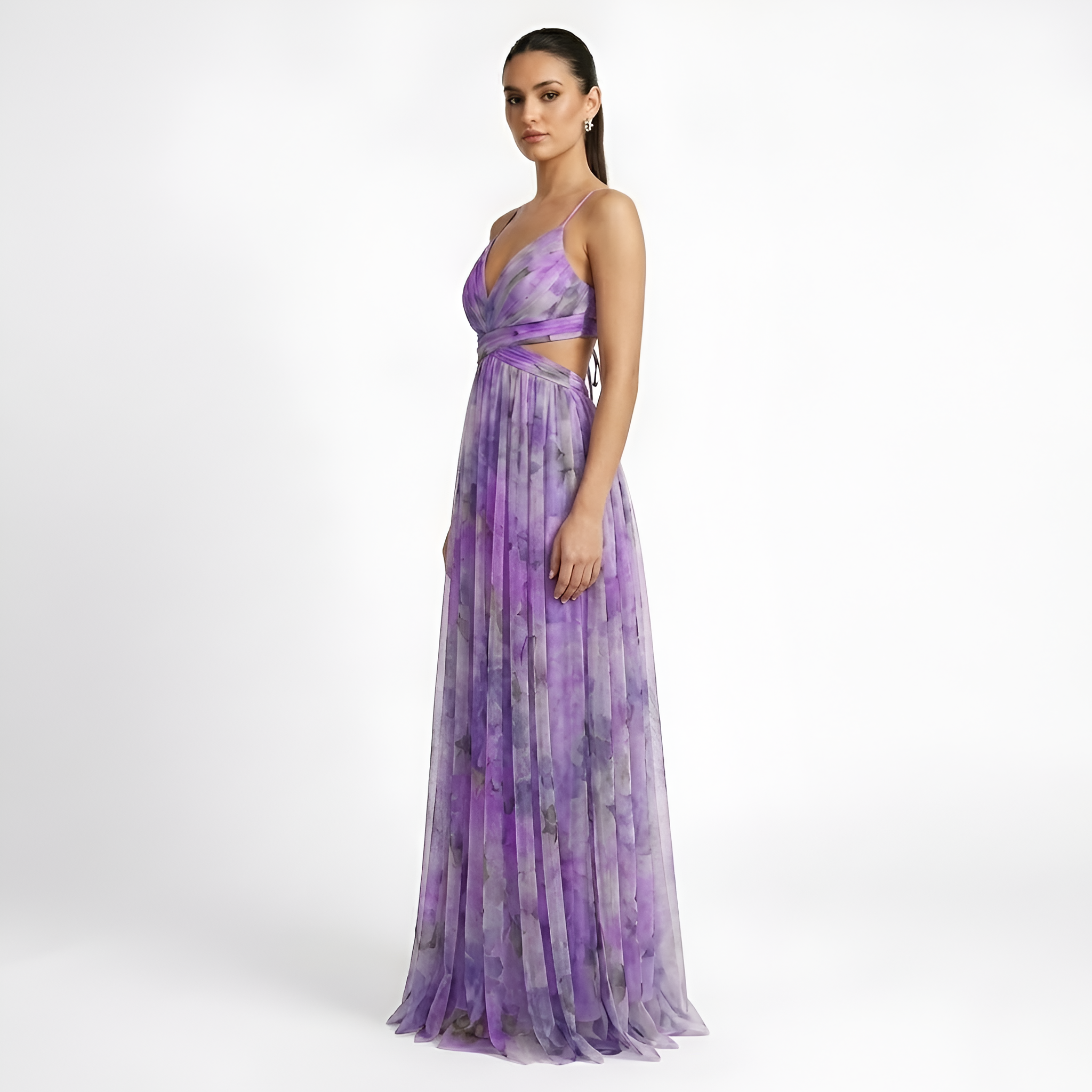 Calista - Robe longue fluide en maille à motifs floraux