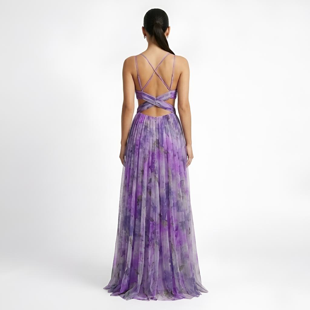 Calista - Robe longue fluide en maille à motifs floraux