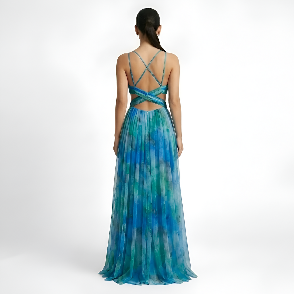 Calista - Robe longue fluide en maille à motifs floraux