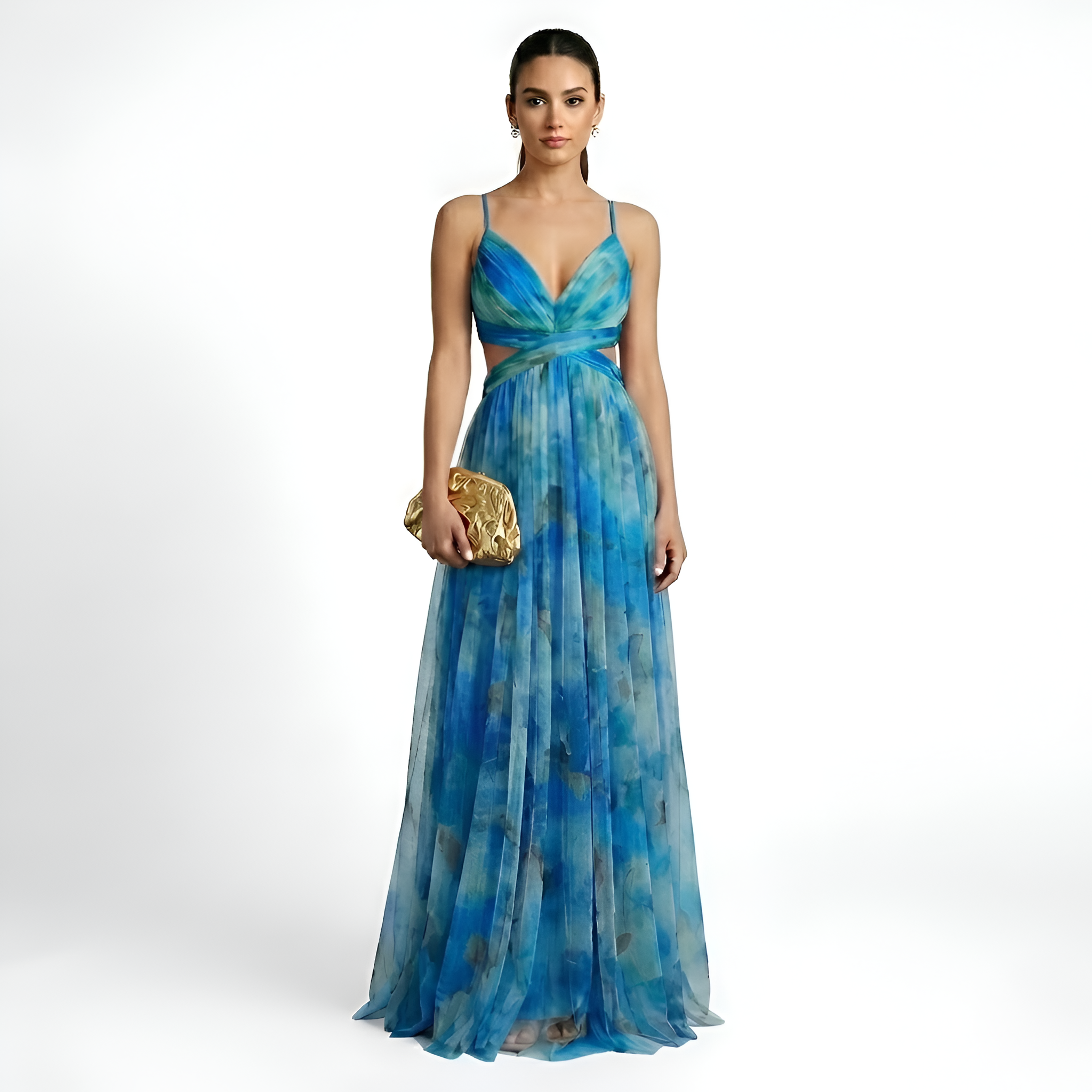 Calista - Robe longue fluide en maille à motifs floraux
