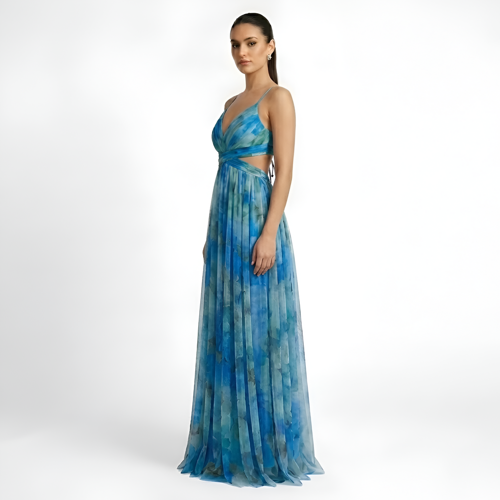 Calista - Robe longue fluide en maille à motifs floraux