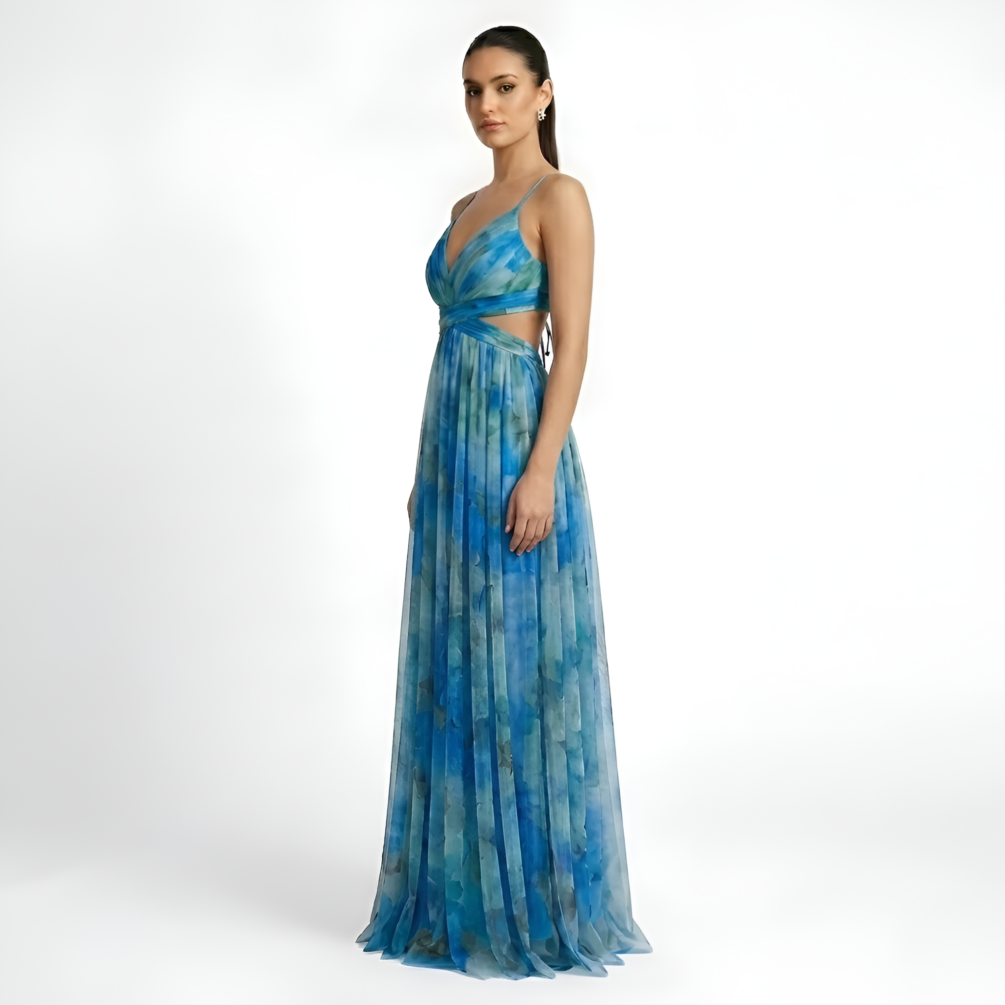Calista - Robe longue fluide en maille à motifs floraux