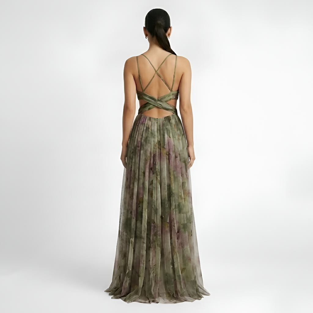 Calista - Robe longue fluide en maille à motifs floraux