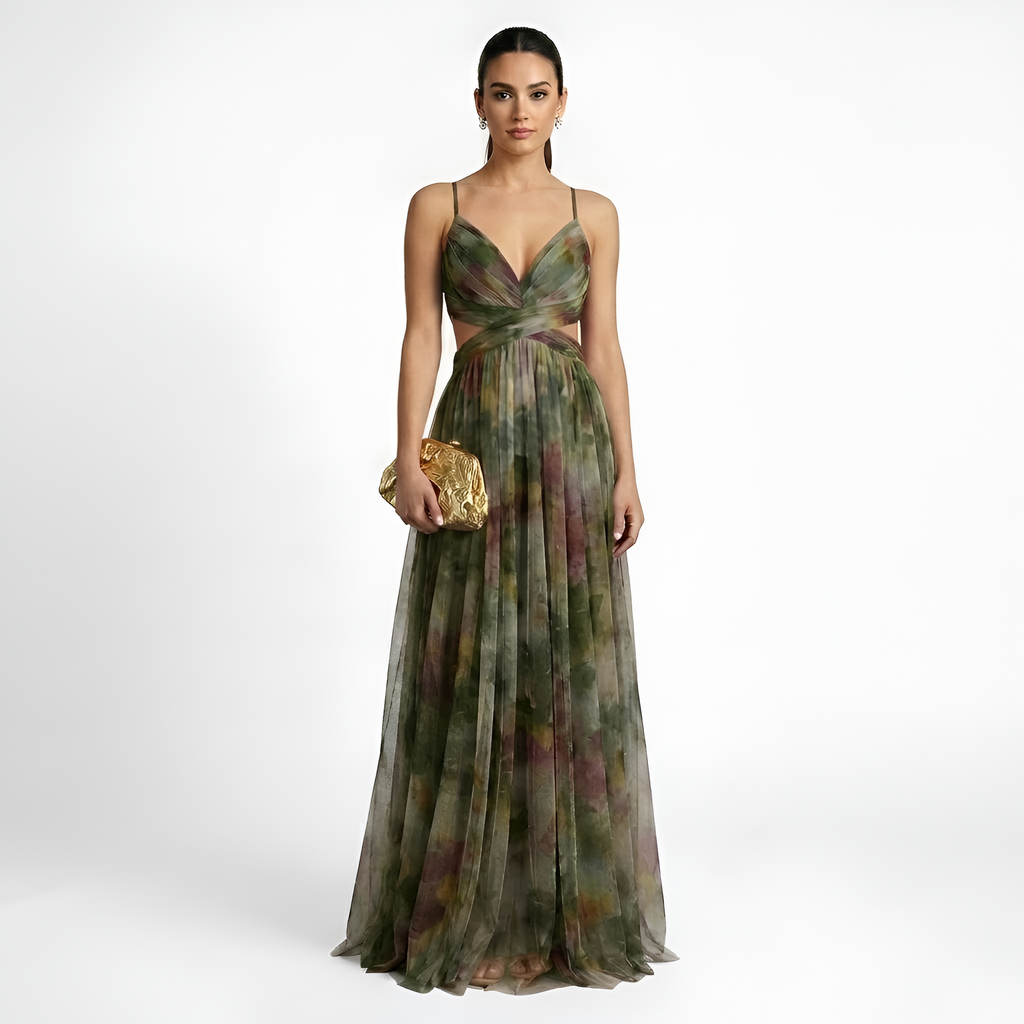 Calista - Robe longue fluide en maille à motifs floraux