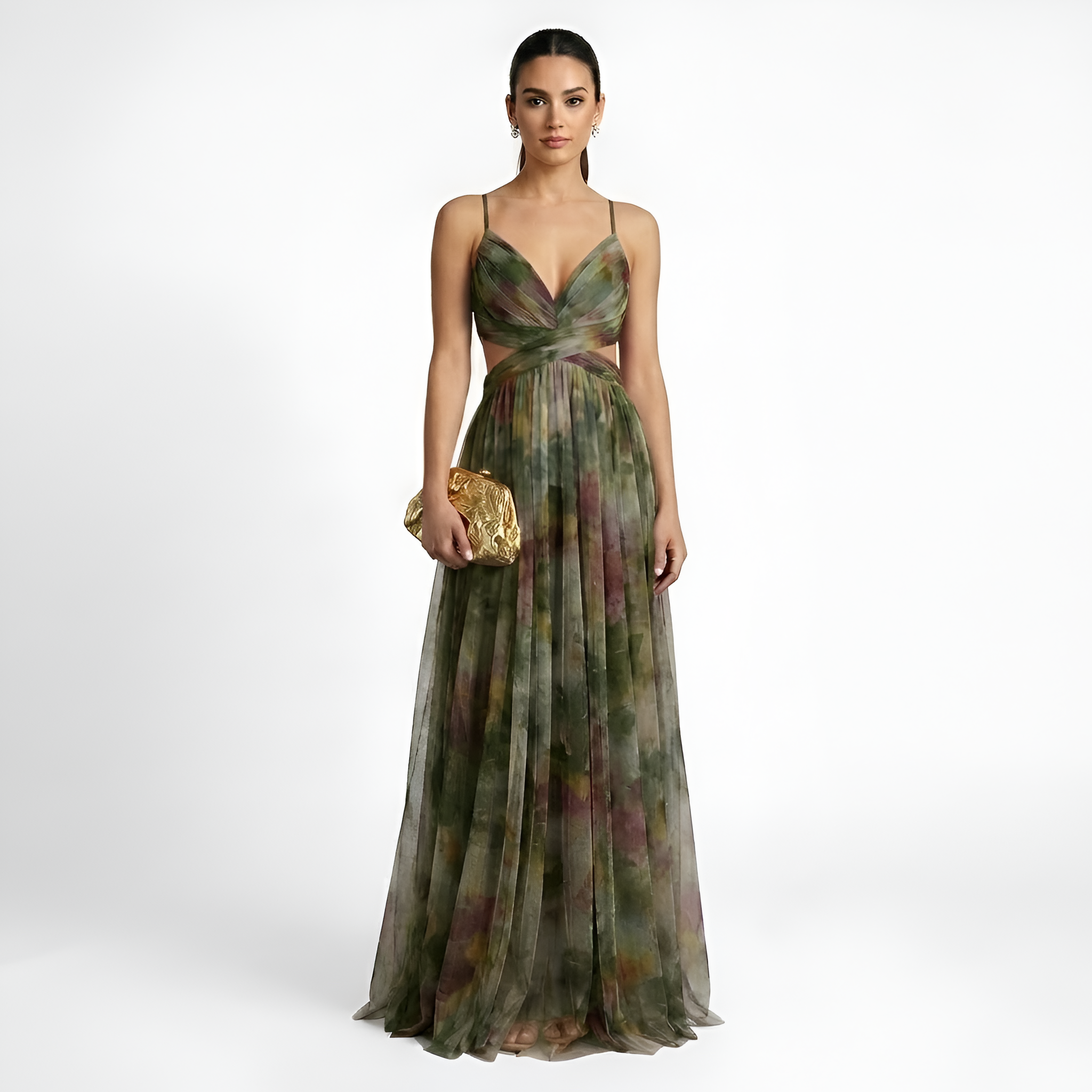 Calista - Robe longue fluide en maille à motifs floraux