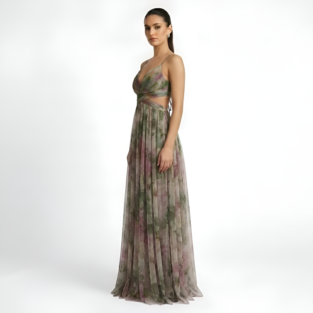 Calista - Robe longue fluide en maille à motifs floraux