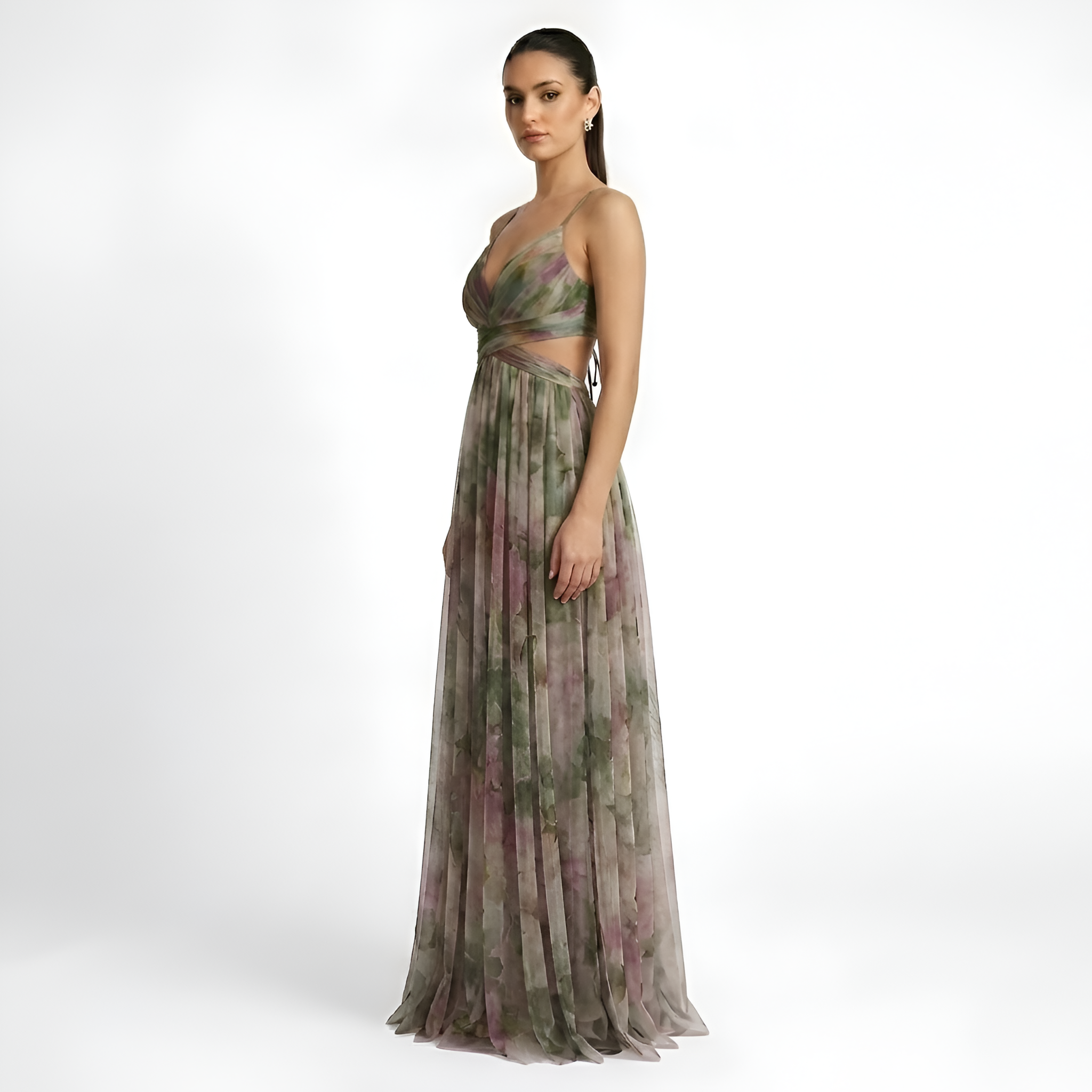 Calista - Robe longue fluide en maille à motifs floraux