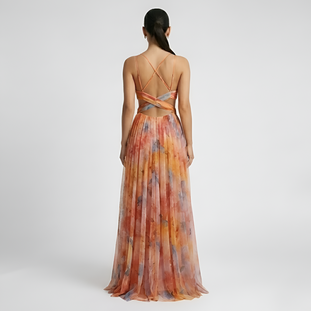 Calista - Robe longue fluide en maille à motifs floraux