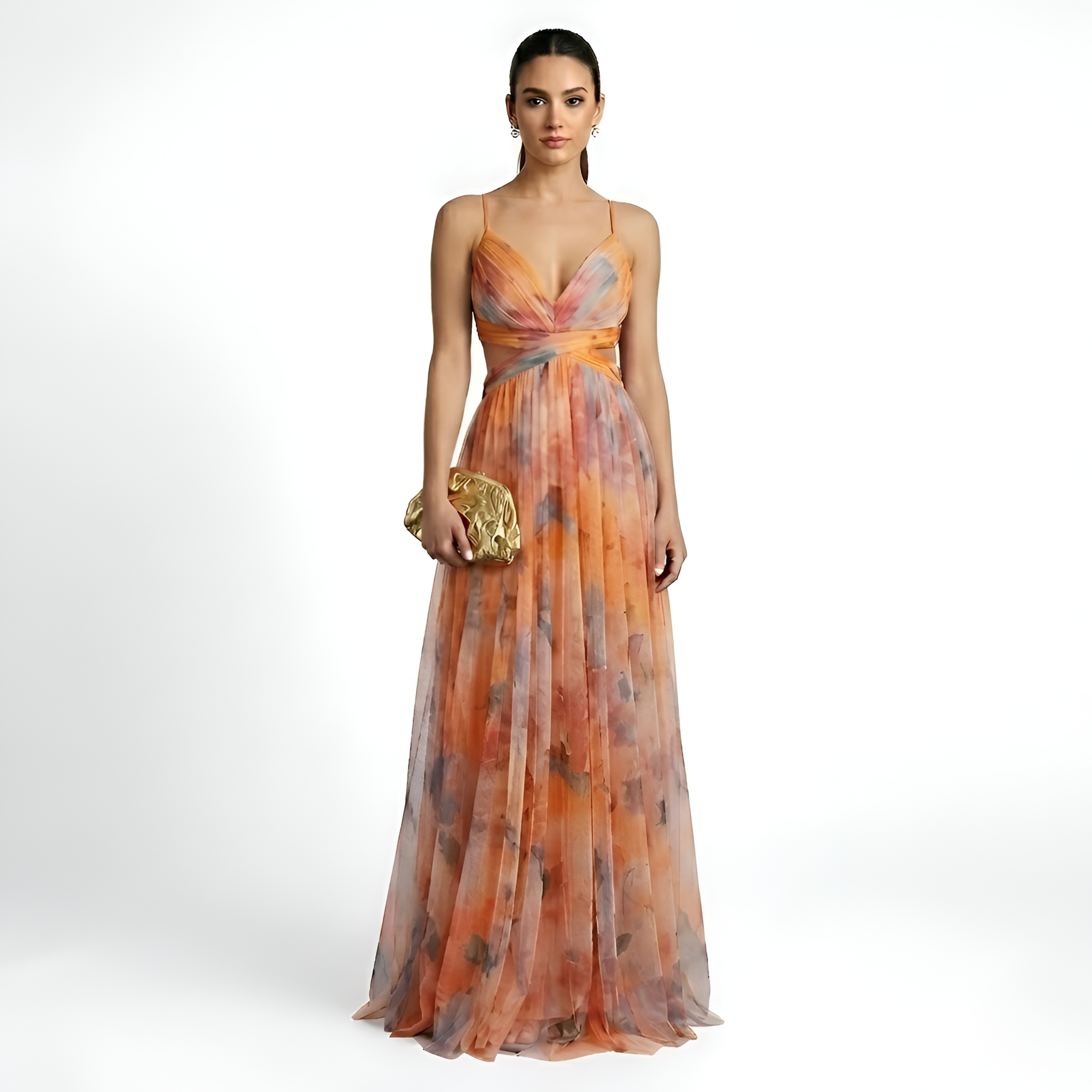 Calista - Robe longue fluide en maille à motifs floraux