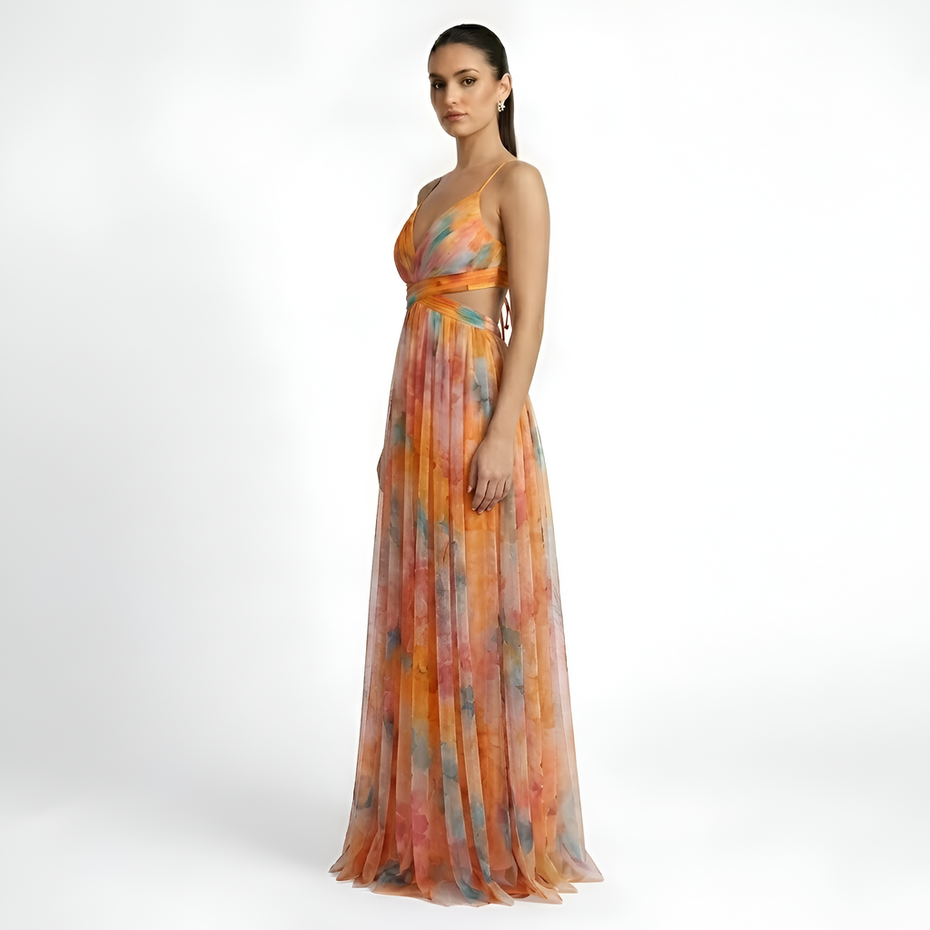 Calista - Robe longue fluide en maille à motifs floraux