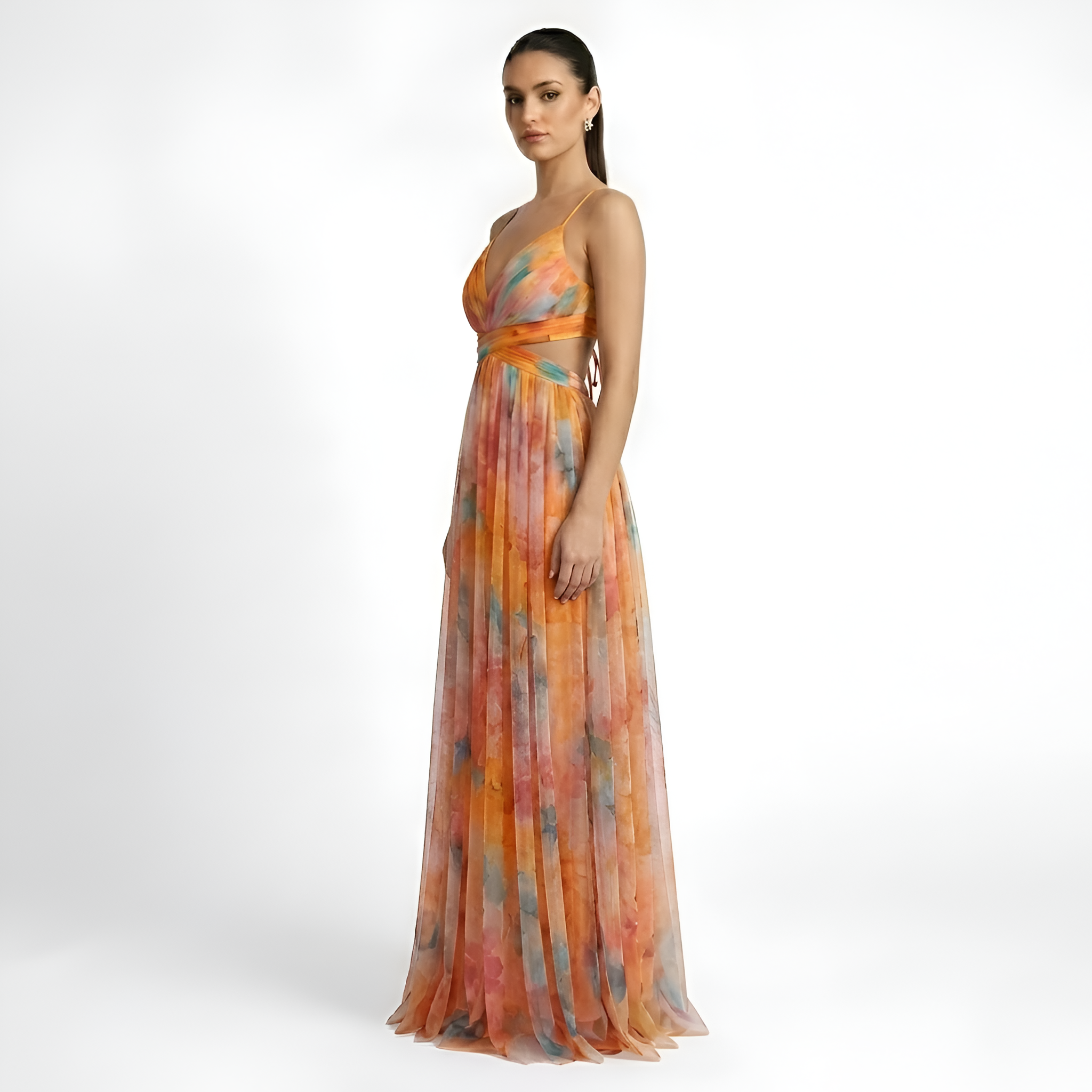 Calista - Robe longue fluide en maille à motifs floraux