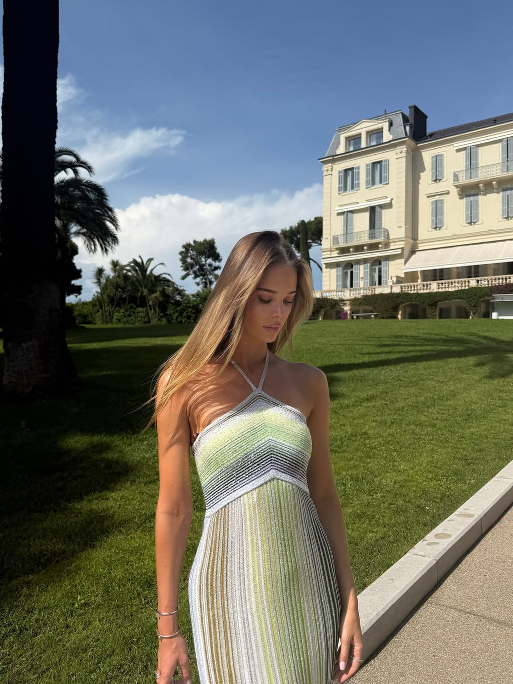 Kendall | Robe maxi en tricot à sequins rayés pour femmes