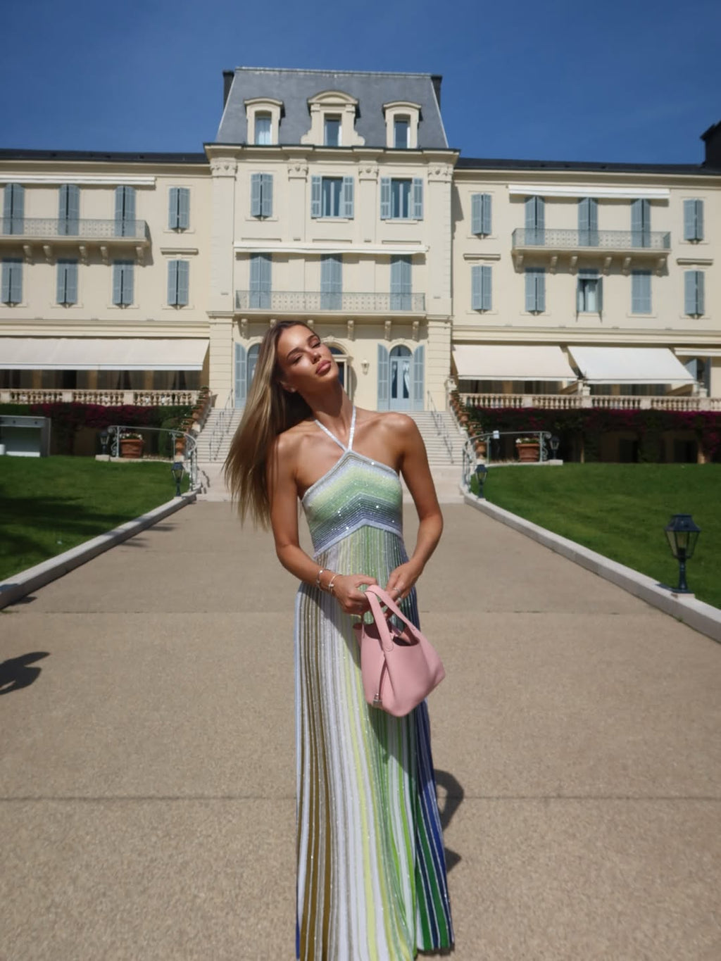 Kendall | Robe maxi en tricot à sequins rayés pour femmes