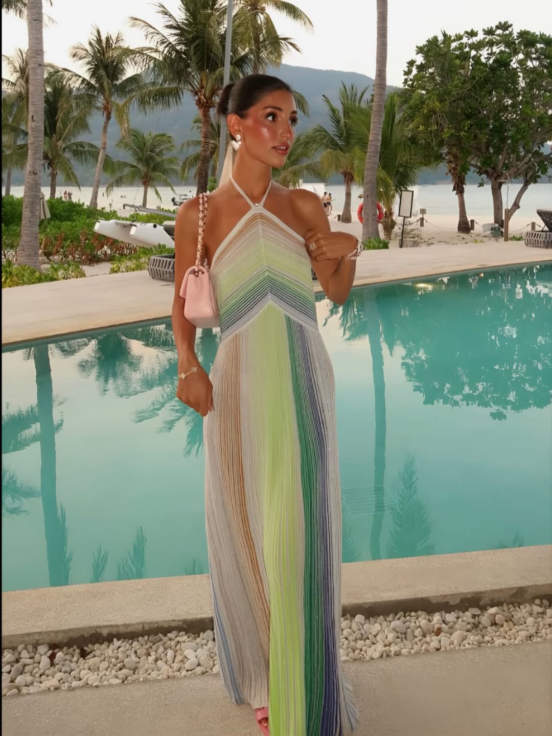 Kendall | Robe maxi en tricot à sequins rayés pour femmes
