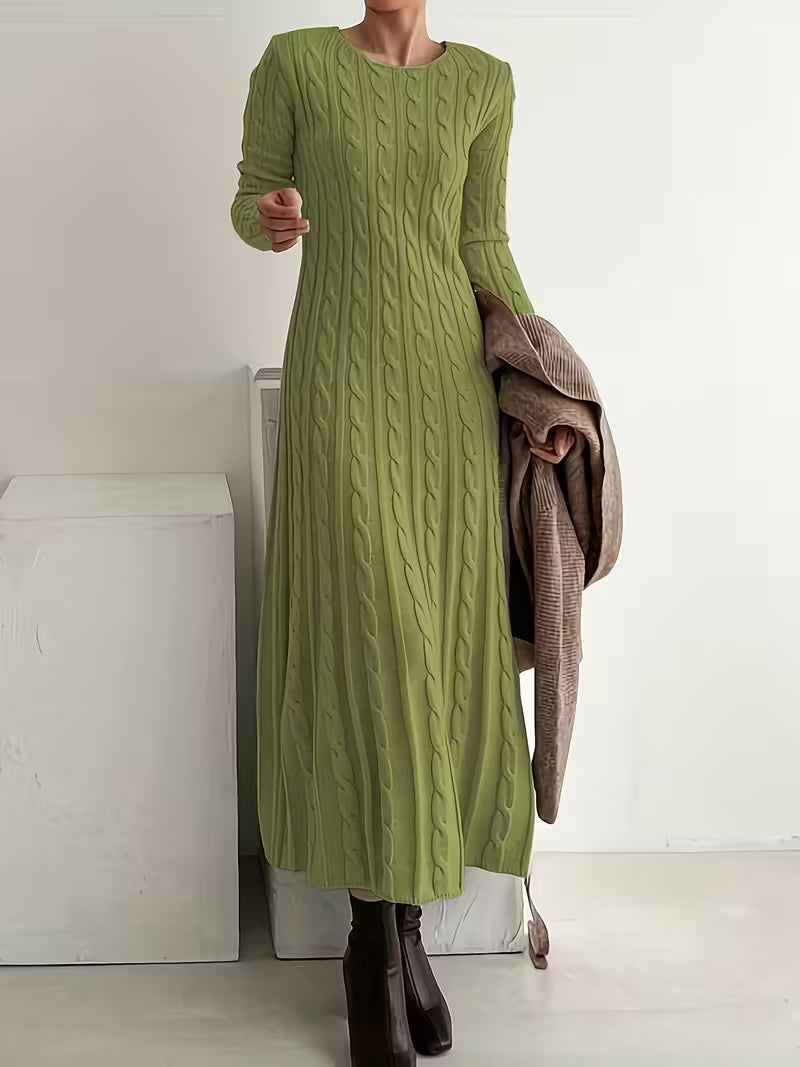 Améthyste | Robe maxi en tricot à col rond et manches longues pour femmes