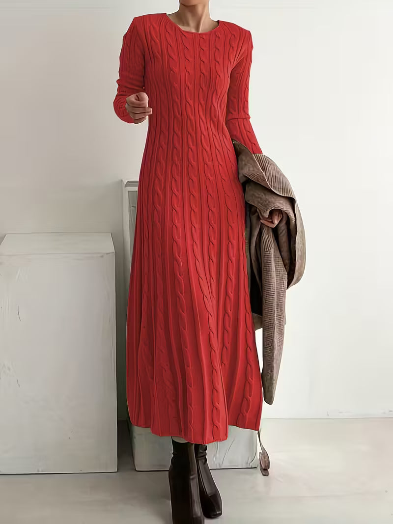 Améthyste | Robe maxi en tricot à col rond et manches longues pour femmes