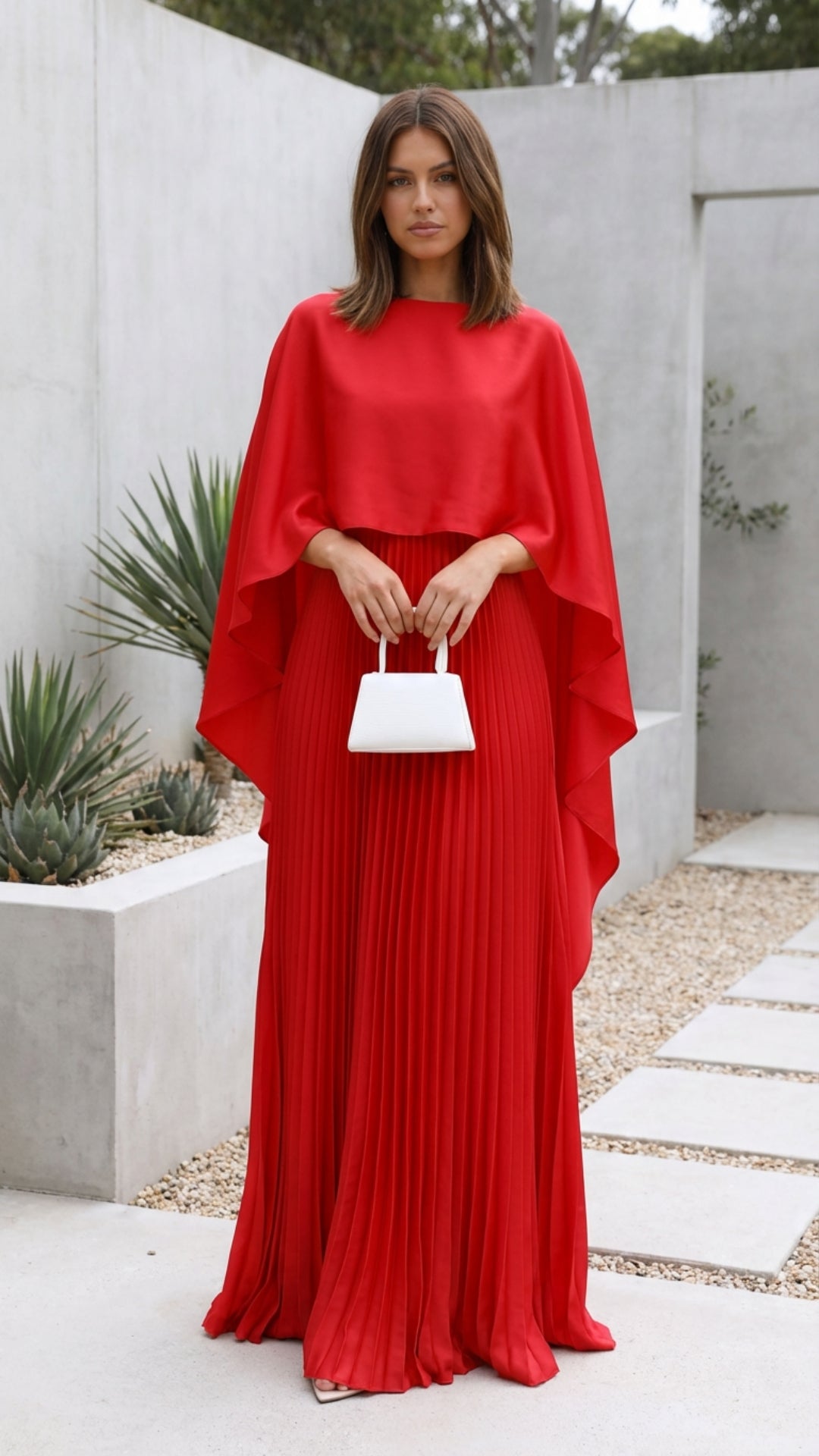 Aniya | Robe Maxi à Manches Longues en Cape pour Invitées de Mariage