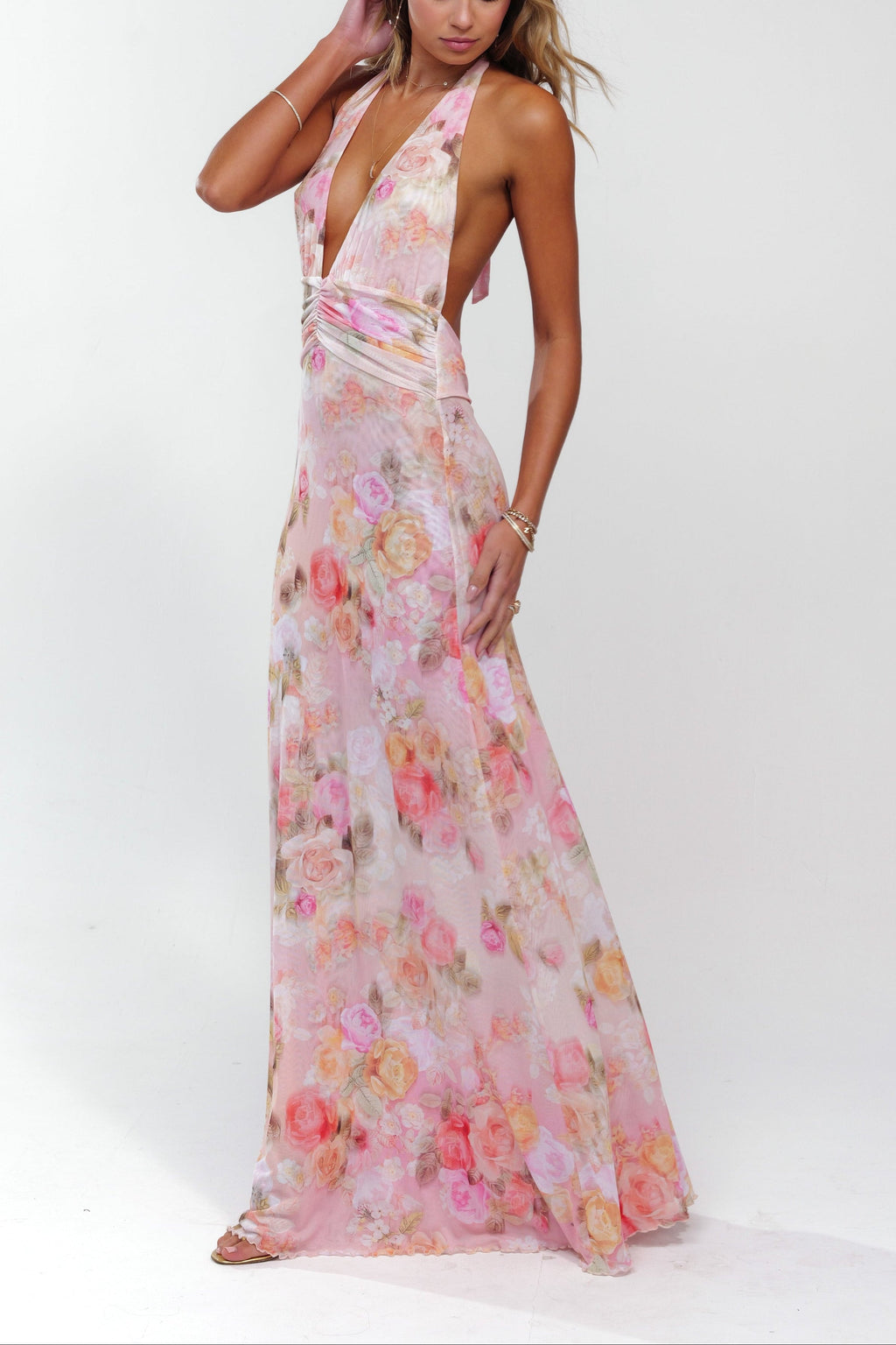 Ariadne | Robe Maxi de Mariage à Fleurs pour Femme à Décolleté en V Profond