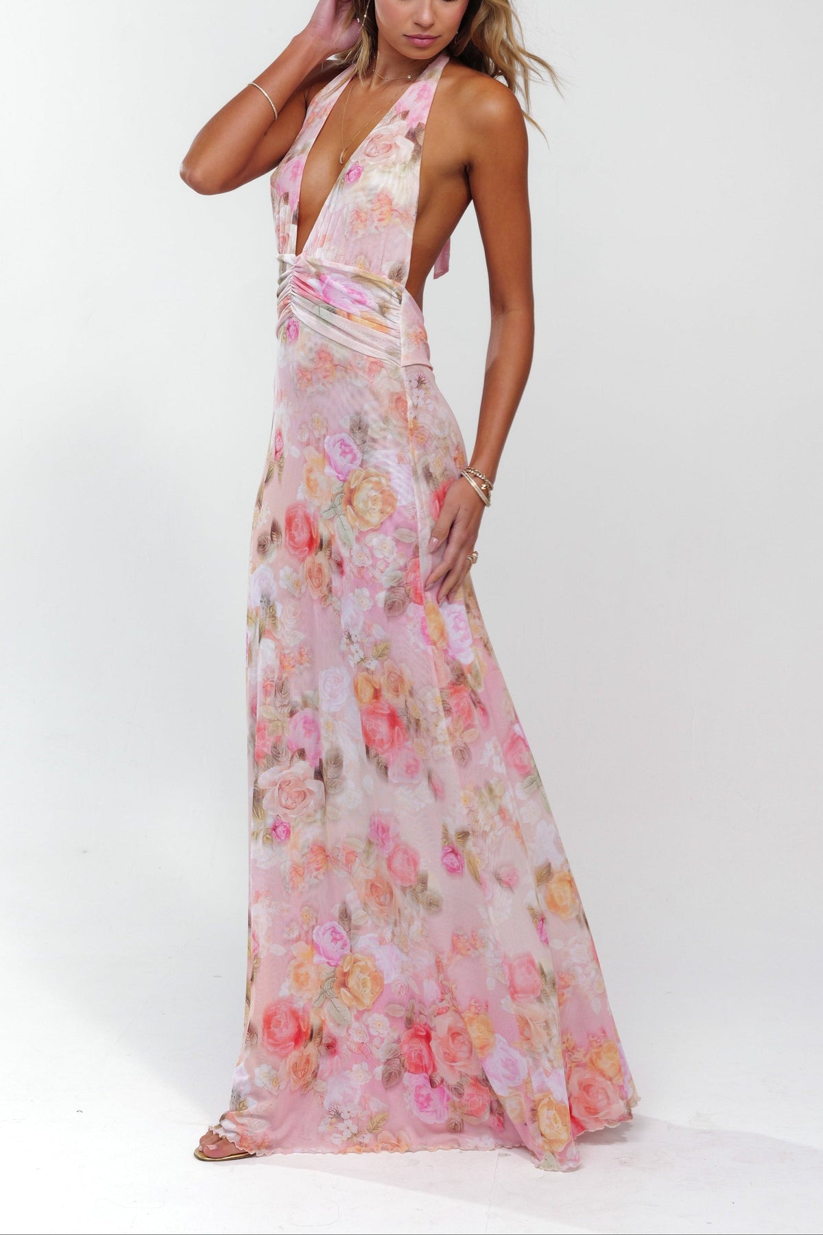 Ariadne | Robe Maxi de Mariage à Fleurs pour Femme à Décolleté en V Profond