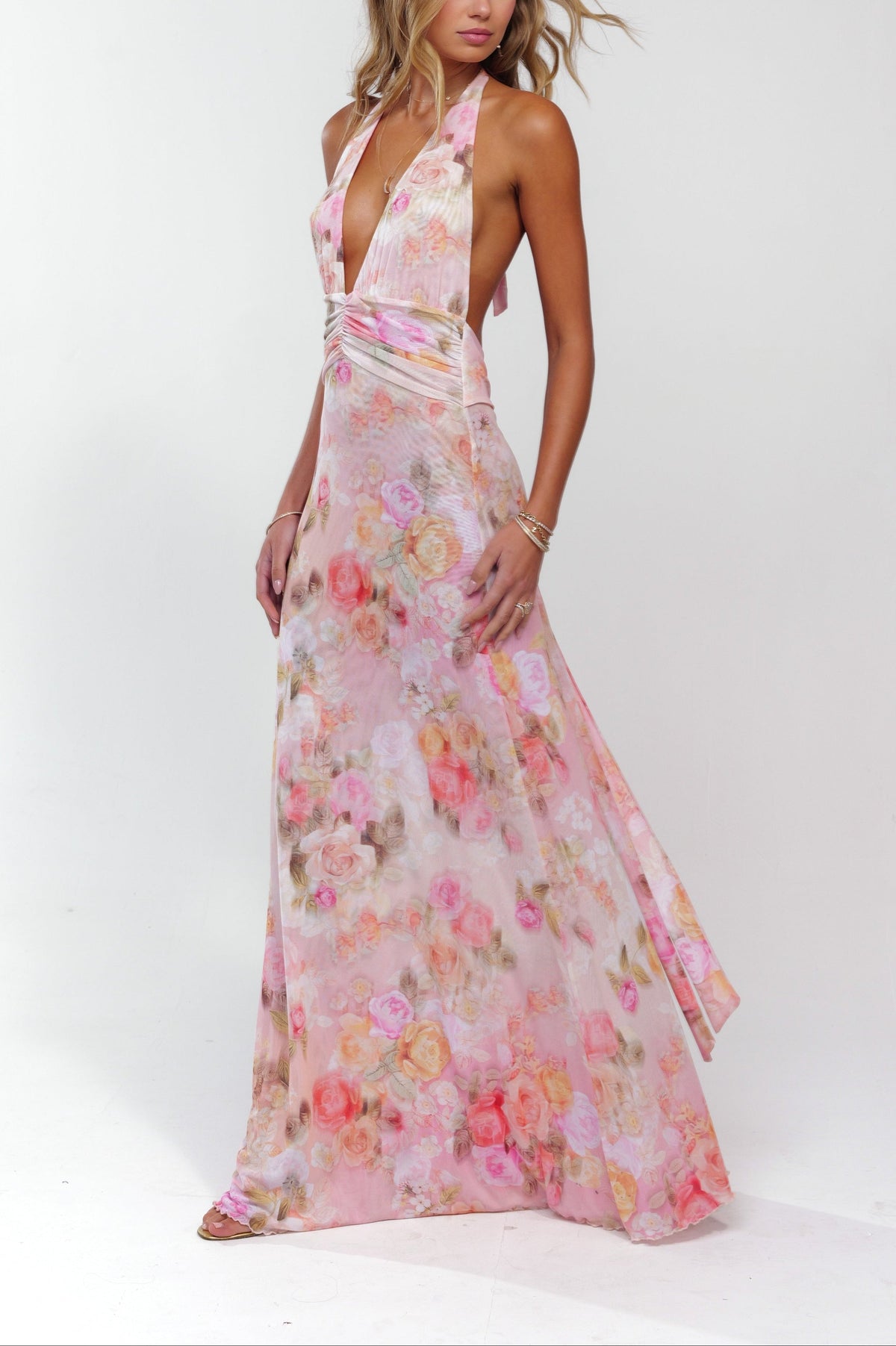 Ariadne | Robe Maxi de Mariage à Fleurs pour Femme à Décolleté en V Profond