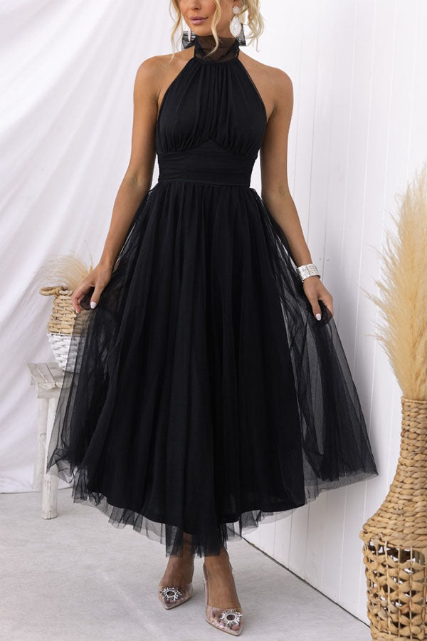 Aylin | Robe de bal midi sans manches à col halter pour femmes