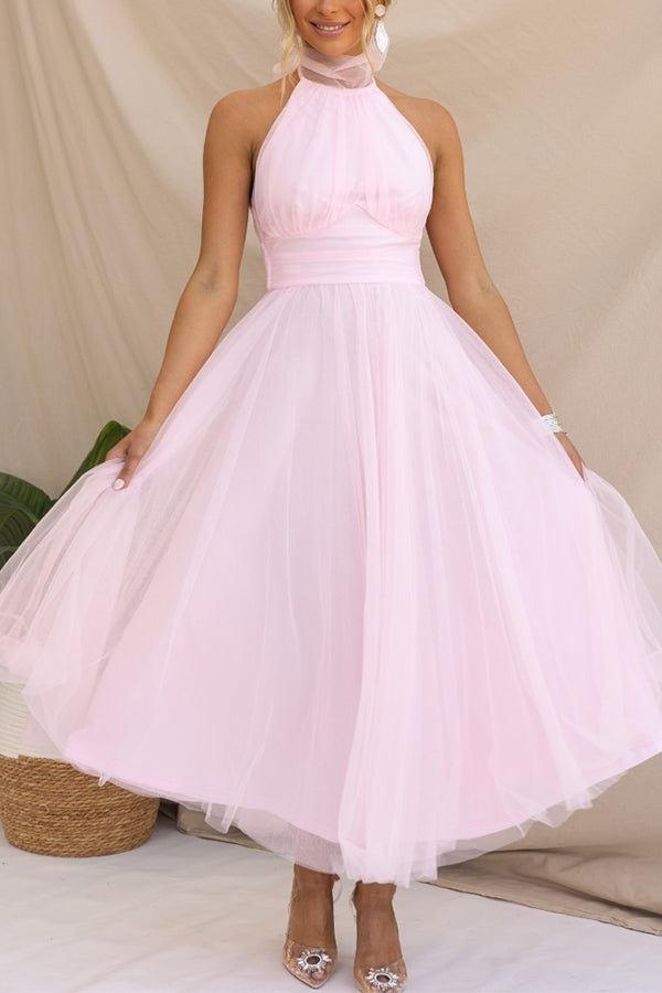 Aylin | Robe de bal midi sans manches à col halter pour femmes