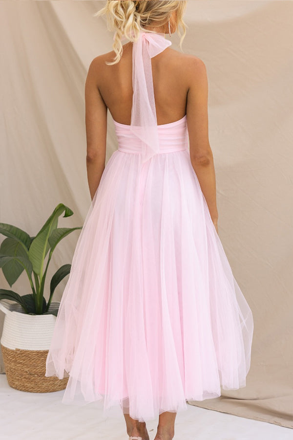 Aylin | Robe de bal midi sans manches à col halter pour femmes